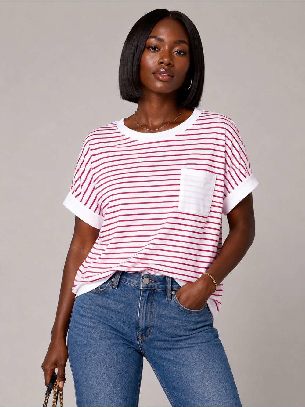 3 Womens Striped T-Shirts Short Sleeve Tops Casual Loose Fit Crew Neck Tee